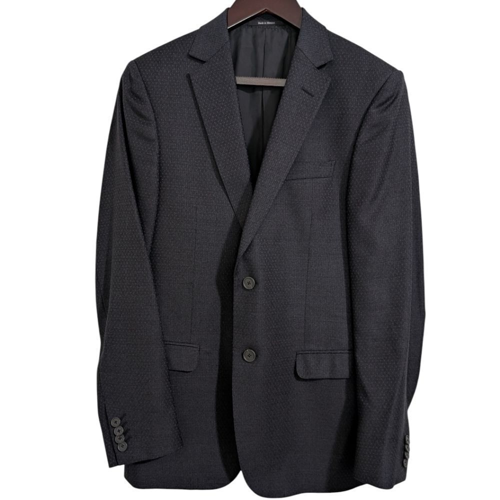 Z Zegna Mens Dark Navy/Black Micro-Pattern Wool Suit Jacket Blazer EU 46R Drop 8